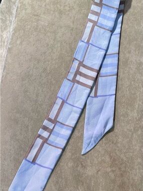 Burberry Light Blue and Brown Checked Silk Scarf